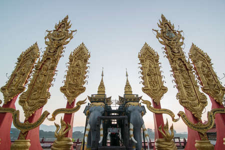 the elephant shrine at the Mekong River in the town of Sop Ruak in the golden triangle in the north of the city Chiang Rai in North Thailand.   Thailand, Chiang Sean, November, 2019のeditorial素材