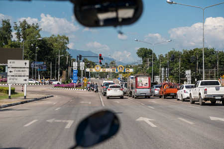 a road in the town of Tak in the Province of Tak in Thailand.   Thailand, Tak, November, 2019のeditorial素材