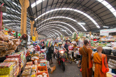 the Market hall at the City market in the old Town of Mae Sot in the Province of Tak in Tahiland.   Thailand, Mae Sot, November, 2019のeditorial素材