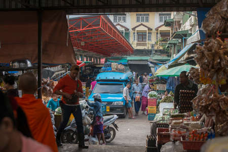 a marketstreet in the old Town of Mae Sot in the Province of Tak in Tahiland.   Thailand, Mae Sot, November, 2019のeditorial素材