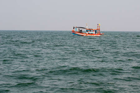 a Tour Boat on a Whale watching tour on the Gulf of Thailand on the Ban Laem District near the city of Phetchaburi or Phetburi in the province of Phetchaburi in Thailand.   Thailand, Phetburi, November, 2019のeditorial素材