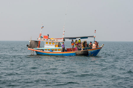 a Tour Boat on a Whale watching tour on the Gulf of Thailand on the Ban Laem District near the city...