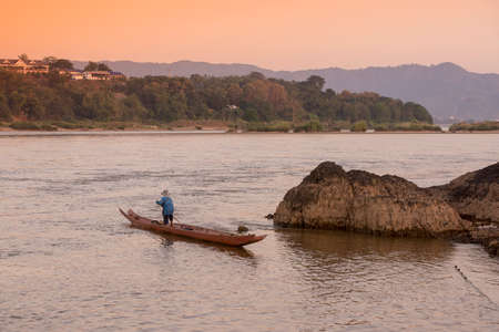 the Landscape at the Mekong River in the Town of Chiang Khong in the province of Chiang Raii in Thailand.   Thailand, Chiang Khong, November, 2019のeditorial素材