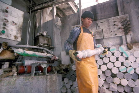 a stone finishing factory in the city centre of Hualien in Taiwan of East Aasia.   Taiwan, Hualien,...