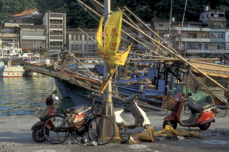 the Harbour of the Fishing Village of Keelung on the Pacific Ocean in North Taiwan of East Aasia.   Taiwan, Taipei, May, 2001のeditorial素材