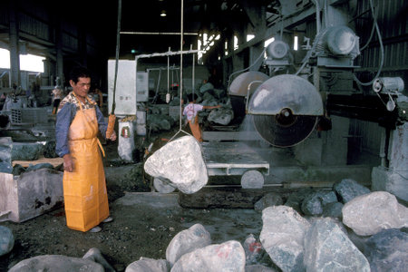 a stone finishing factory in the city centre of Hualien in Taiwan of East Aasia.   Taiwan, Hualien, May, 2001のeditorial素材