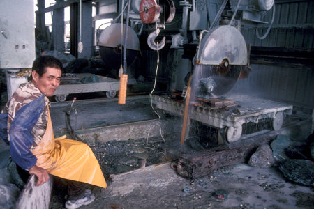 a stone finishing factory in the city centre of Hualien in Taiwan of East Aasia.   Taiwan, Hualien, May, 2001のeditorial素材