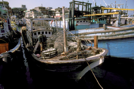 the Harbour of the Fishing Village of Keelung on the Pacific Ocean in North Taiwan of East Aasia.   Taiwan, Taipei, May, 2001のeditorial素材