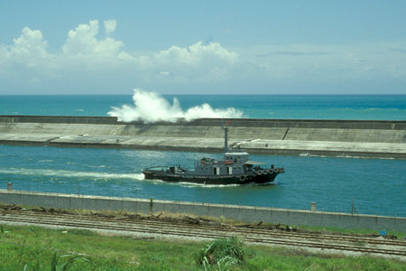 a taiwan army ship at the Harbour in the city centre of Kaohsiung in Taiwan of East Aasia.   Taiwan, Taipei, July, 1997のeditorial素材