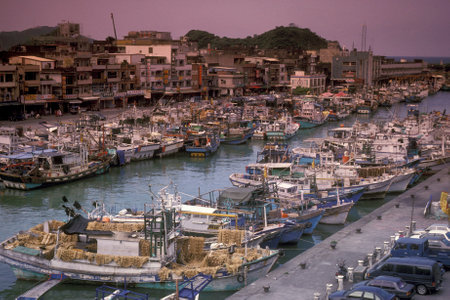 the Harbour of the Fishing Village of Keelung on the Pacific Ocean in North Taiwan of East Aasia.   Taiwan, Taipei, May, 2001のeditorial素材