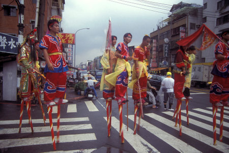 a traditional Mazu parade and Daoist religious Festival in the city centre of Taipei in Taiwan of East Aasia.   Taiwan, Taipei, May, 2001のeditorial素材