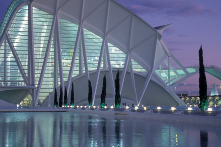 the architecture of l Hemisferic Imax Cinema Theater in the City of Arts and Sciences in the city of Valencia in Spain.  Spain, Valencia, October, 2004のeditorial素材