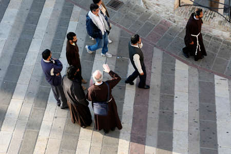 monks in the streets of the city centre and old Town of Assisi in Italy.   Italy, Assisi, September, 2001のeditorial素材