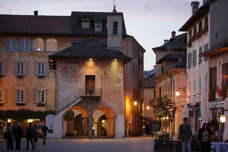 The community Palace or palazzo della comunita in the old town of the village of Orta on the Lake Orta in Piemont in north Italy.  Italy, Piemont, October, 2011のeditorial素材