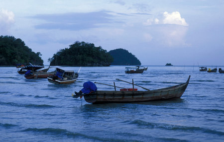 a fishingboat at the west coast of the Island of Langkawi in Malaysia.  Malaysia, Langkawi, January, 2003のeditorial素材