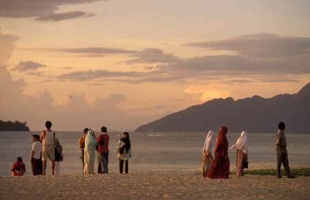 a sunset at the the Beach of the Town of Kampung Lubok Buaya and Pantai Cenang Beach on the Island of Langkawi in Malaysia.  Malaysia, Langkawi, January, 2003のeditorial素材