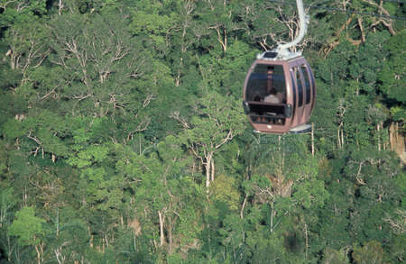 a cable car at the jungle Landscape at the Mountain area of Gunung Machinchang on the Island of Langkawi in Malaysia.  Malaysia, Langkawi, January, 2003のeditorial素材