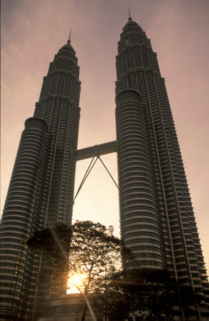 the architecture of the Petronas Twin Towers in the city of Kuala Lumpur in Malaysia.  Malaysia,...