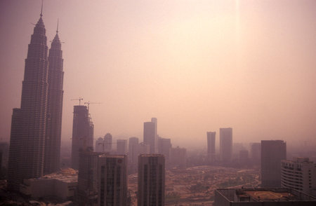 the architecture of the Petronas Twin Towers in the city of Kuala Lumpur in Malaysia.  Malaysia,...