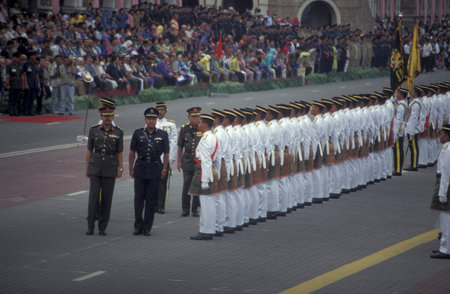 the Military Parade at the Malaysian National Day or Hari Merdeka, August, 31, in the city of Kuala Lumpur in Malaysia.  Malaysia, Kuala Lumpur, August, 1997のeditorial素材