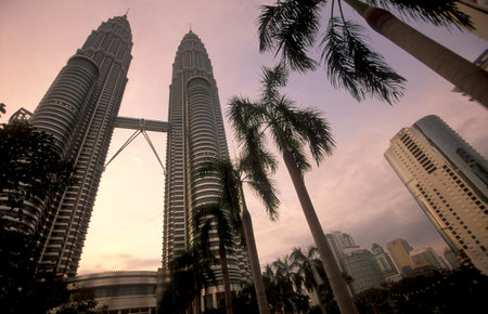 the architecture of the Petronas Twin Towers in the city of Kuala Lumpur in Malaysia.  Malaysia,...