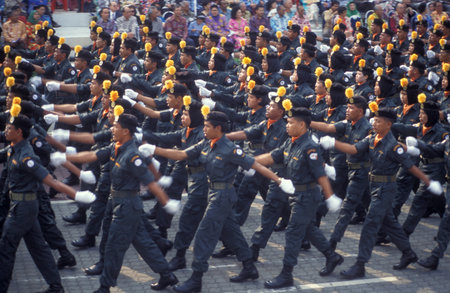 the Military Parade at the Malaysian National Day or Hari Merdeka, August, 31, in the city of Kuala Lumpur in Malaysia.  Malaysia, Kuala Lumpur, August, 1997のeditorial素材