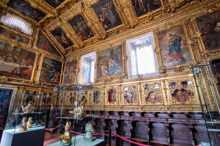 at Inside of the Church Madre de Deus of the Museum of Azulejo or Museu National do Azulejo at the Monastery Madre de Deus Convent in the City of Lisbon in Portugal.  Portugal, Lisbon, October, 2021のeditorial素材