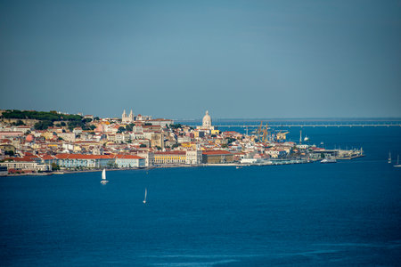 a City view of the Old Town Lisbon at the Rio Tejo near the City of Lisbon in Portugal.  Portugal,...