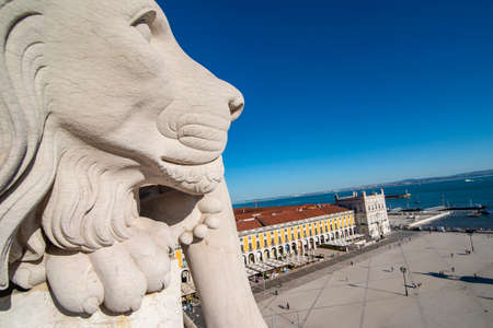 the view from the Arco da Rua Augusta with the Buildings at the Parca do Comercio in Baixa in the City of Lisbon in Portugal.  Portugal, Lisbon, October, 2021のeditorial素材