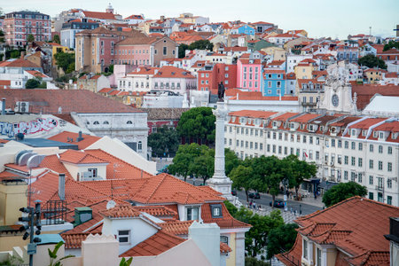 the Rossia Square in Baixa in the City of Lisbon in Portugal.  Portugal, Lisbon, October, 2021のeditorial素材