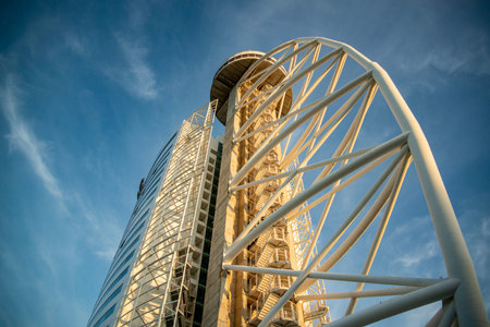 The Vasco da Gama Tower in Oriente near the City of Lisbon in Portugal.  Portugal, Lisbon, October, 2021のeditorial素材