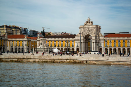 the arco da Rua Augusta at the Parca do Comercio in Baixa in the City of Lisbon in Portugal. ...