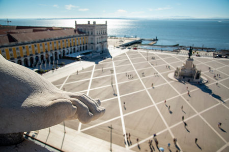 the view from the Arco da Rua Augusta with the Buildings at the Parca do Comercio in Baixa in the...