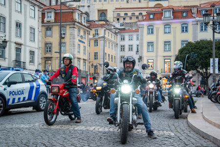 a Motorbike protest at the Rossio Square in Baixa in the City of Lisbon in Portugal. Portugal,...