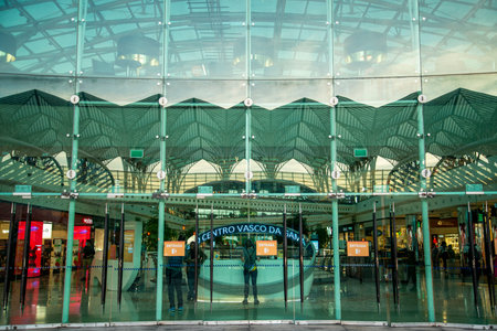 reflexion on the Windows of the Shopping mall next to the Metro and Railway Station of Oriente near...