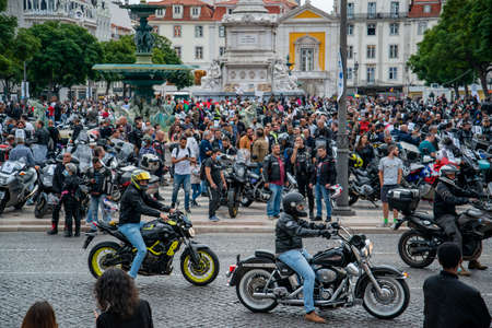 a Motorbike protest at the Rossio Square in Baixa in the City of Lisbon in Portugal. Portugal, Lisbon, October, 2021のeditorial素材