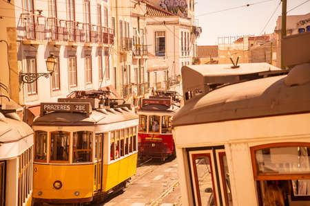 a traditional Lisbon Tram on the streets of Alfama in the City of Lisbon in Portugal. Portugal, Lisbon, October, 2021のeditorial素材
