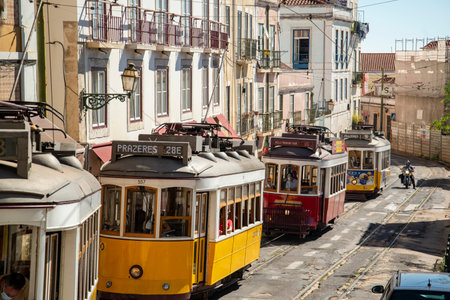 a traditional Lisbon Tram on the streets of Alfama in the City of Lisbon in Portugal. Portugal, Lisbon, October, 2021のeditorial素材