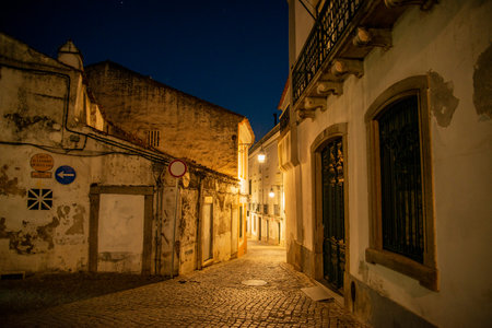 a small alley in the old Town of the city Evora in Alentejo in Portugal.  Portugal, Evora, October,...