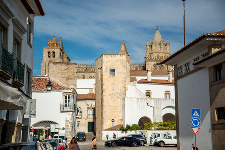 the Catedral or Se and Monastery of Evero in the old Town of the city Evora in Alentejo in Portugal....