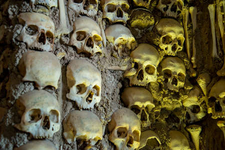 Human Bones at the Capela dos Ossos at the St Francis Church or igreja de Sao Francisco in the old Town of the city Evora in Alentejo in Portugal.  Portugal, Evora, October, 2021のeditorial素材
