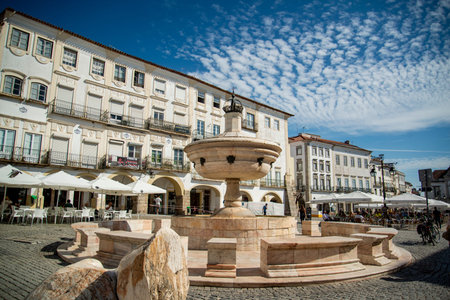 the Parca do Giraldo Square in the old Town of the city Evora in Alentejo in Portugal.  Portugal,...