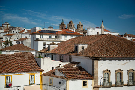 a view of the old Town of the city Evora in Alentejo in Portugal.  Portugal, Evora, October, 2021のeditorial素材