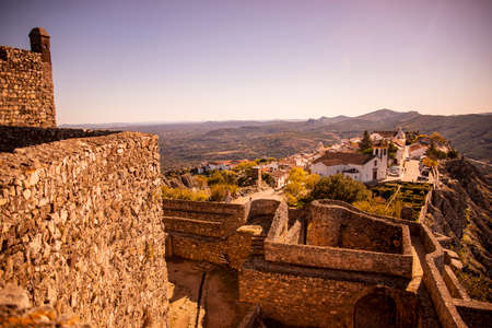 the Fort and Castelo of Marvao with the old Town of the Village of Marvao on the Hill of Castelo de Marvao in Alentejo in Portugal.  Portugal, Marvao, October, 2021のeditorial素材