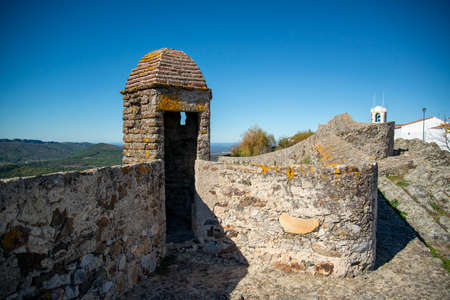 the Fort and Castelo of Marvao in the old Town of the Village of Marvao on the Hill of Castelo de Marvao in Alentejo in Portugal.  Portugal, Marvao, October, 2021のeditorial素材
