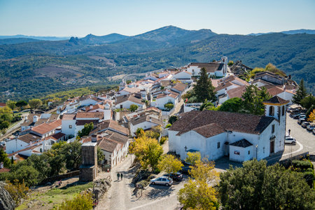 the old Town of the Village of Marvao on the Hill of Castelo de Marvao in Alentejo in Portugal.  Portugal, Marvao, October, 2021のeditorial素材