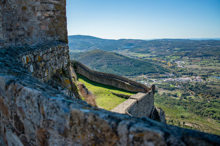 the Fort and Castelo of Marvao in the old Town of the Village of Marvao on the Hill of Castelo de Marvao in Alentejo in Portugal.  Portugal, Marvao, October, 2021のeditorial素材