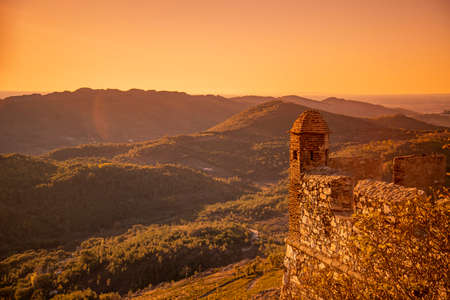the Fort and Castelo of Marvao in the old Town of the Village of Marvao on the Hill of Castelo de Marvao in Alentejo in Portugal.  Portugal, Marvao, October, 2021のeditorial素材