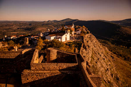 the Fort and Castelo of Marvao with the old Town of the Village of Marvao on the Hill of Castelo de Marvao in Alentejo in Portugal.  Portugal, Marvao, October, 2021のeditorial素材