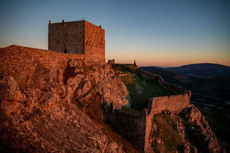 the Fort and Castelo of Marvao in the old Town of the Village of Marvao on the Hill of Castelo de Marvao in Alentejo in Portugal.  Portugal, Marvao, October, 2021のeditorial素材